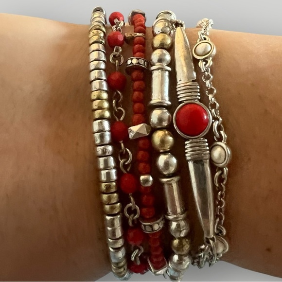 NWOT Silver and Red Beaded Bracelet - Picture 1 of 5